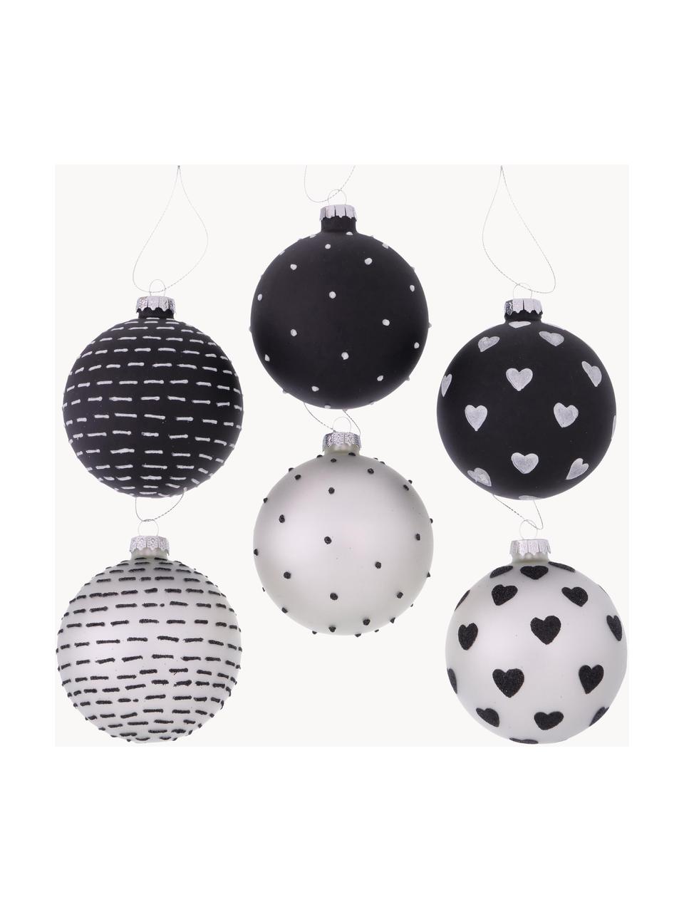 Boules de Noël faites main Illum, 12 élém., Noir, argenté, Ø 8 x 8 cm