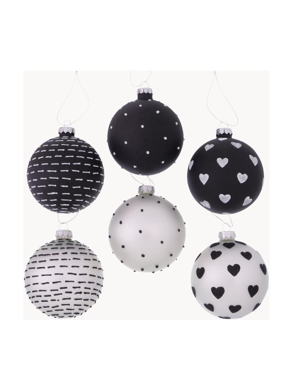 Set de bolas de Navidad artesanales Illum, 12 uds., Negro, plateado, Ø 8 x 8 cm