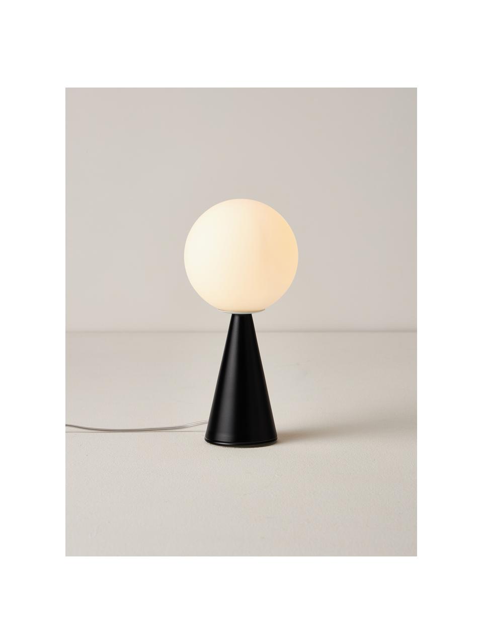 Kleine tafellamp Bilia, handgemaakt, Lampenkap: glas, Wit, zwart, Ø 12 x H 26 cm