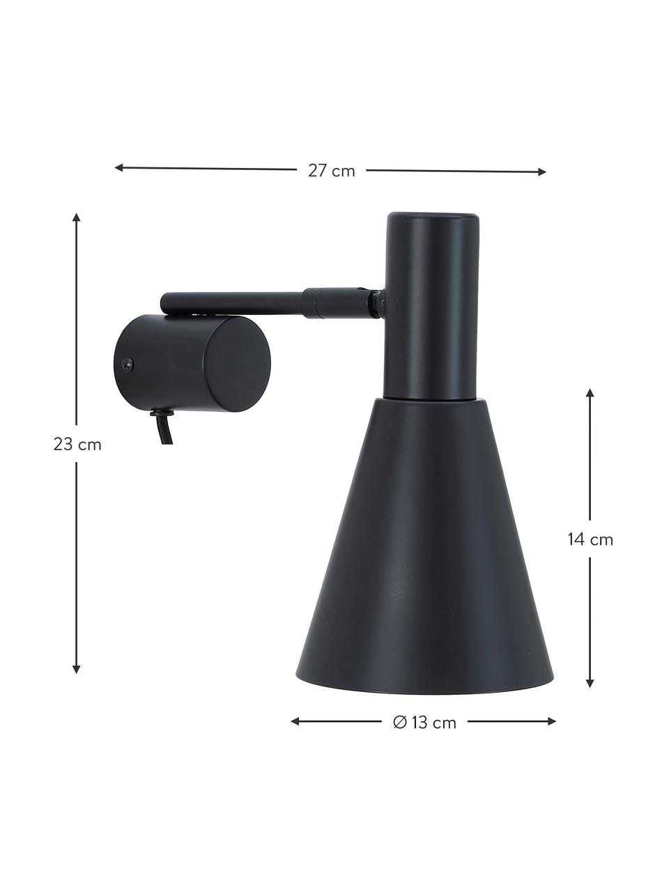 Verstelbare wandlamp Sia met stekker, Lampenkap: gepoedercoat metaal, Frame: gepoedercoat metaal, Zwart, D 27 x H 23 cm