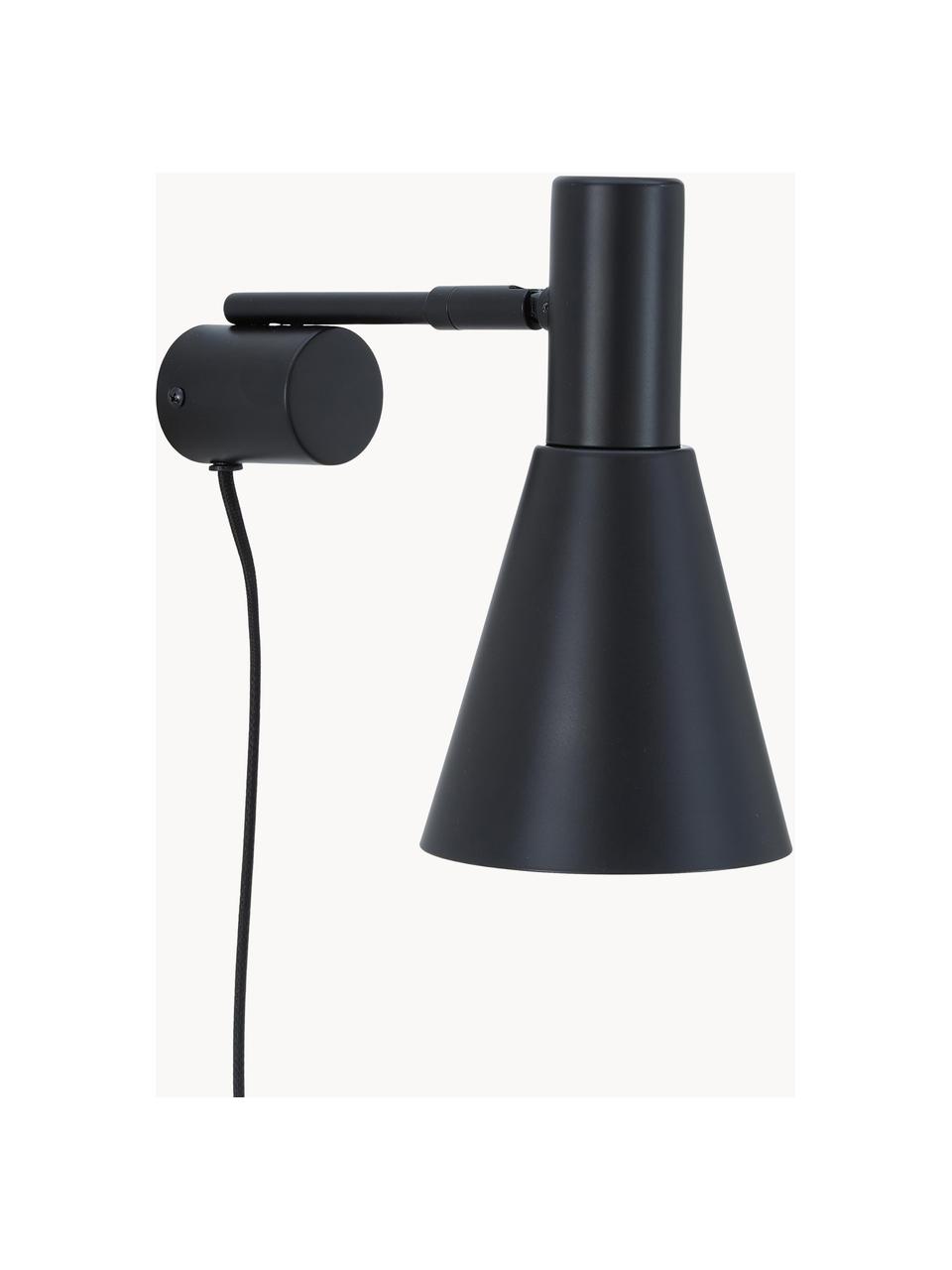 Verstelbare wandlamp Sia met stekker, Lampenkap: gepoedercoat metaal, Frame: gepoedercoat metaal, Zwart, D 27 x H 23 cm