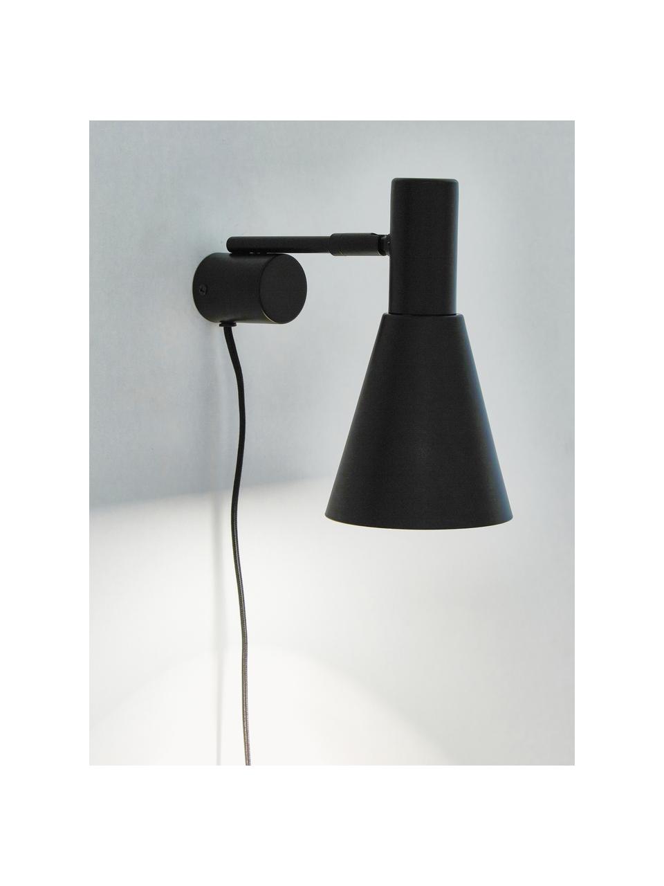 Verstelbare wandlamp Sia met stekker, Lampenkap: gepoedercoat metaal, Frame: gepoedercoat metaal, Zwart, D 27 x H 23 cm