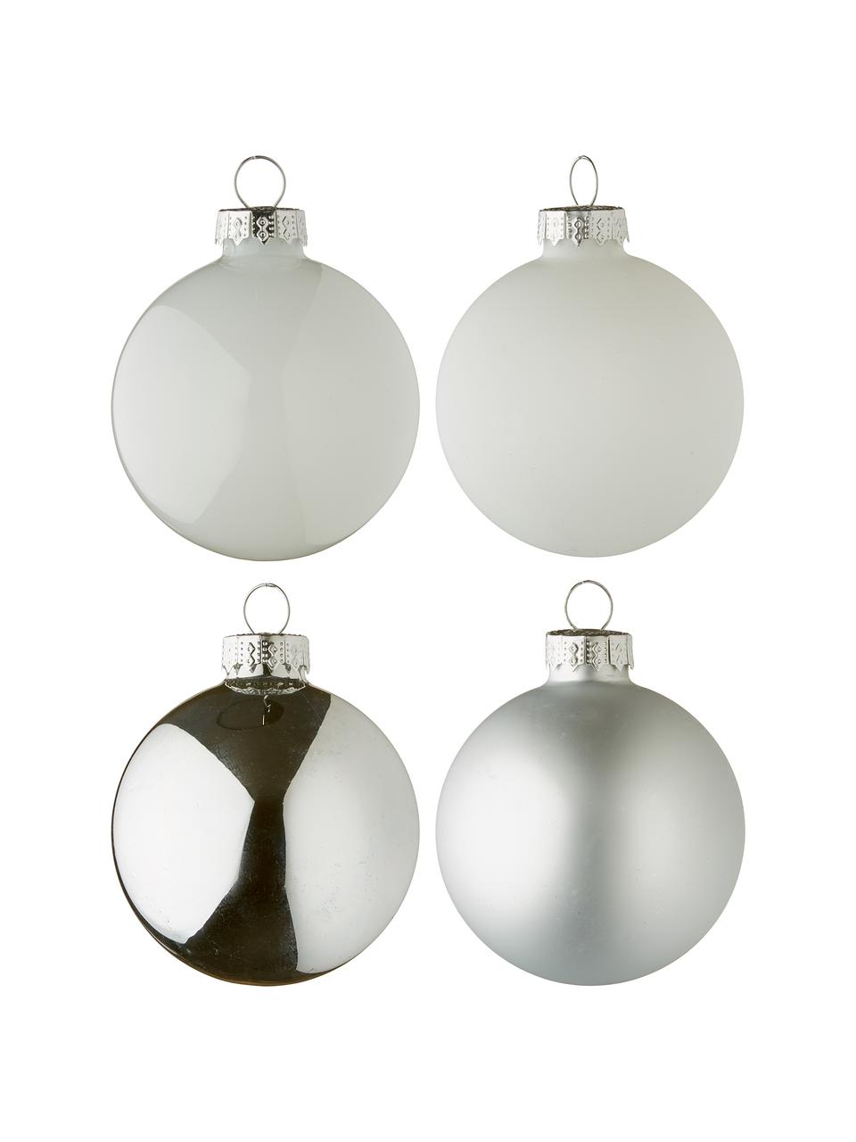 Set 24 palline di Natale Lorene, Argentato, bianco, opaco e lucido, Ø 6 cm