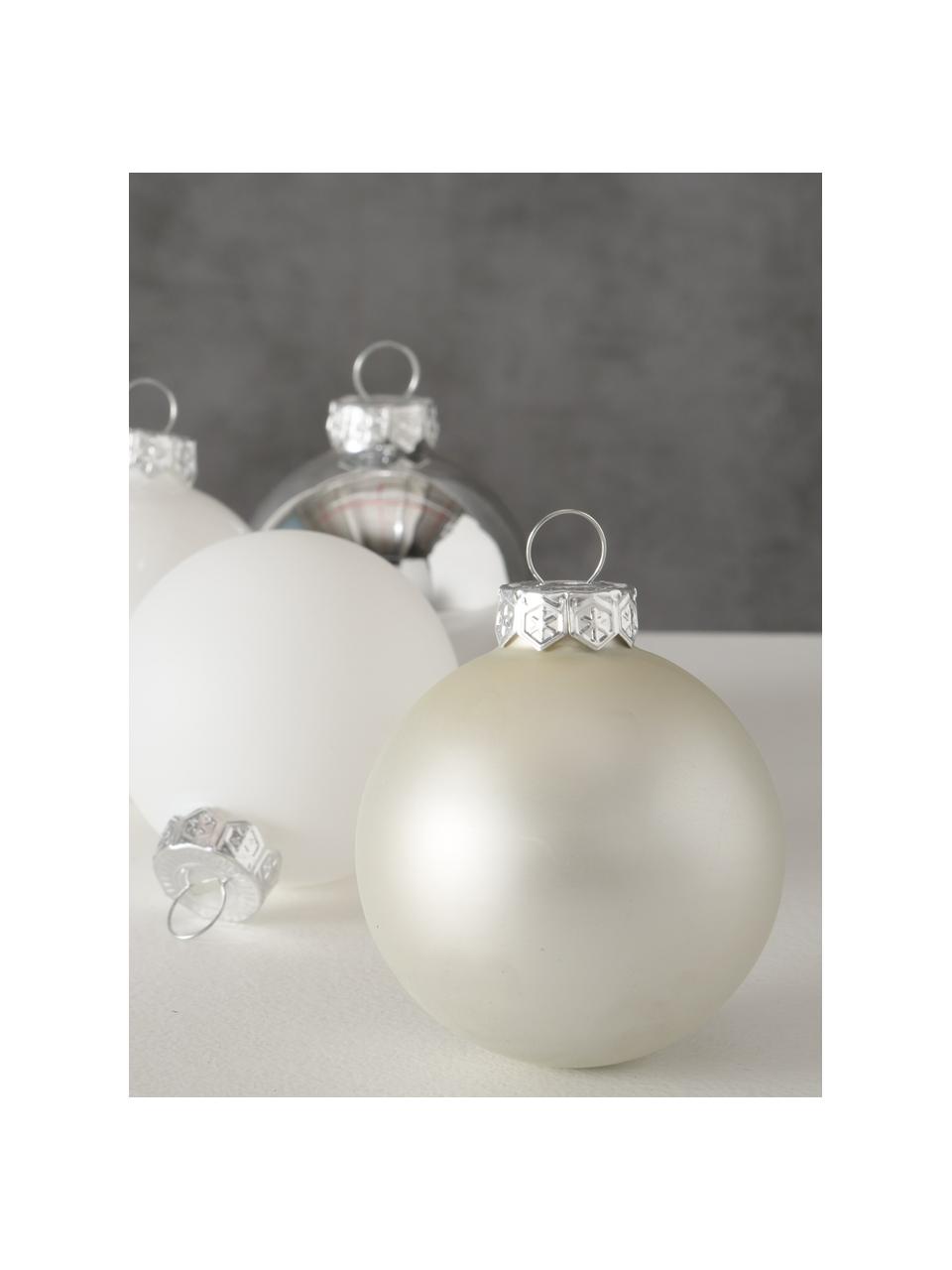 Set de bolas de Navidad Lorene Ø 6 cm, 24 uds., Plateado, blanco mate y brillante, Ø 6 cm