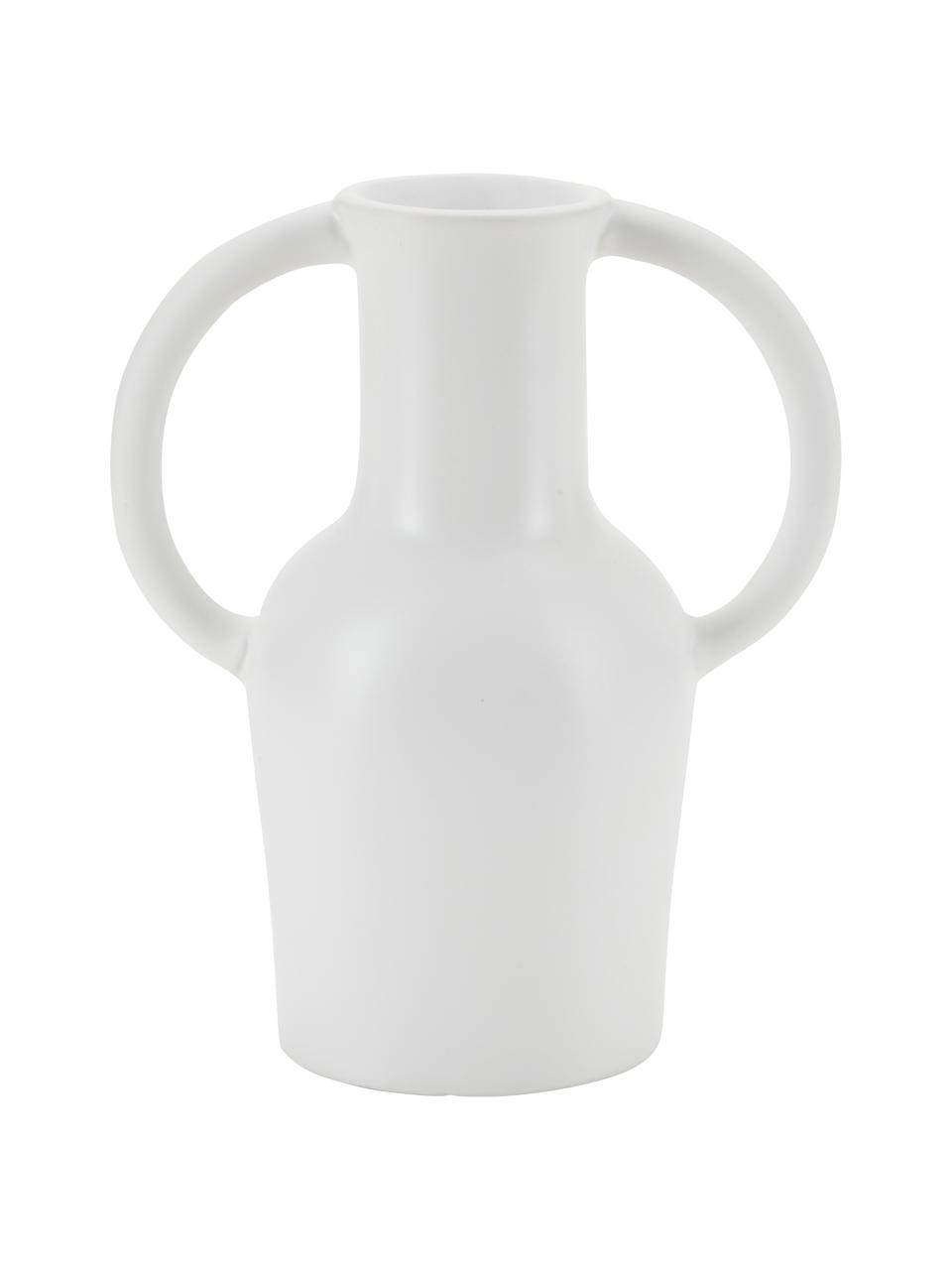 Vaso con manici in gres bianco Harmony, Gres, Bianco, Larg. 15 x Alt. 18 cm