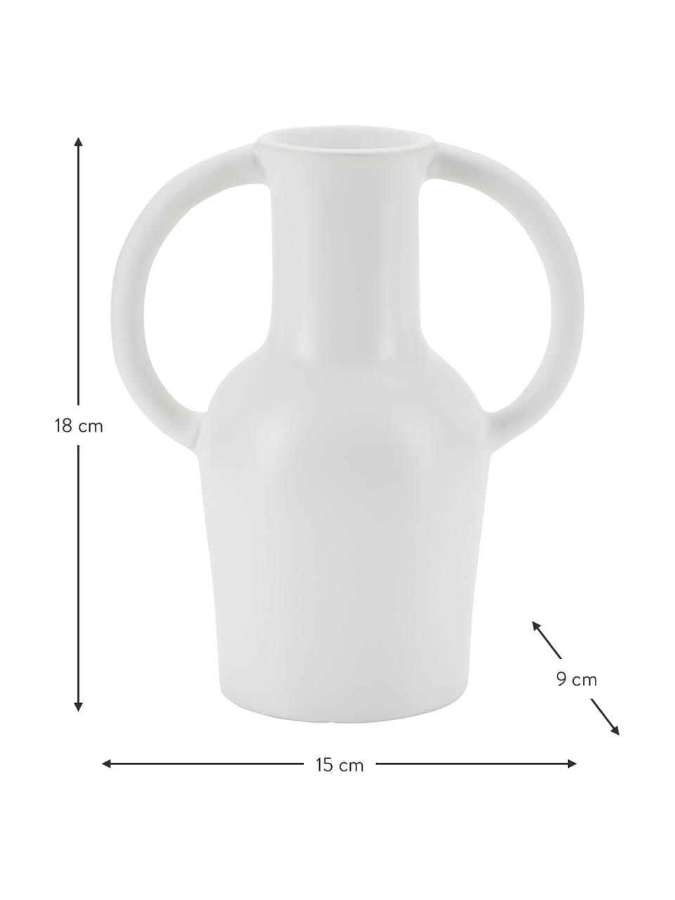 Steingut-Vase Harmony mit Griff in Weiss, Steingut, Weiss, B 15 x H 18 cm