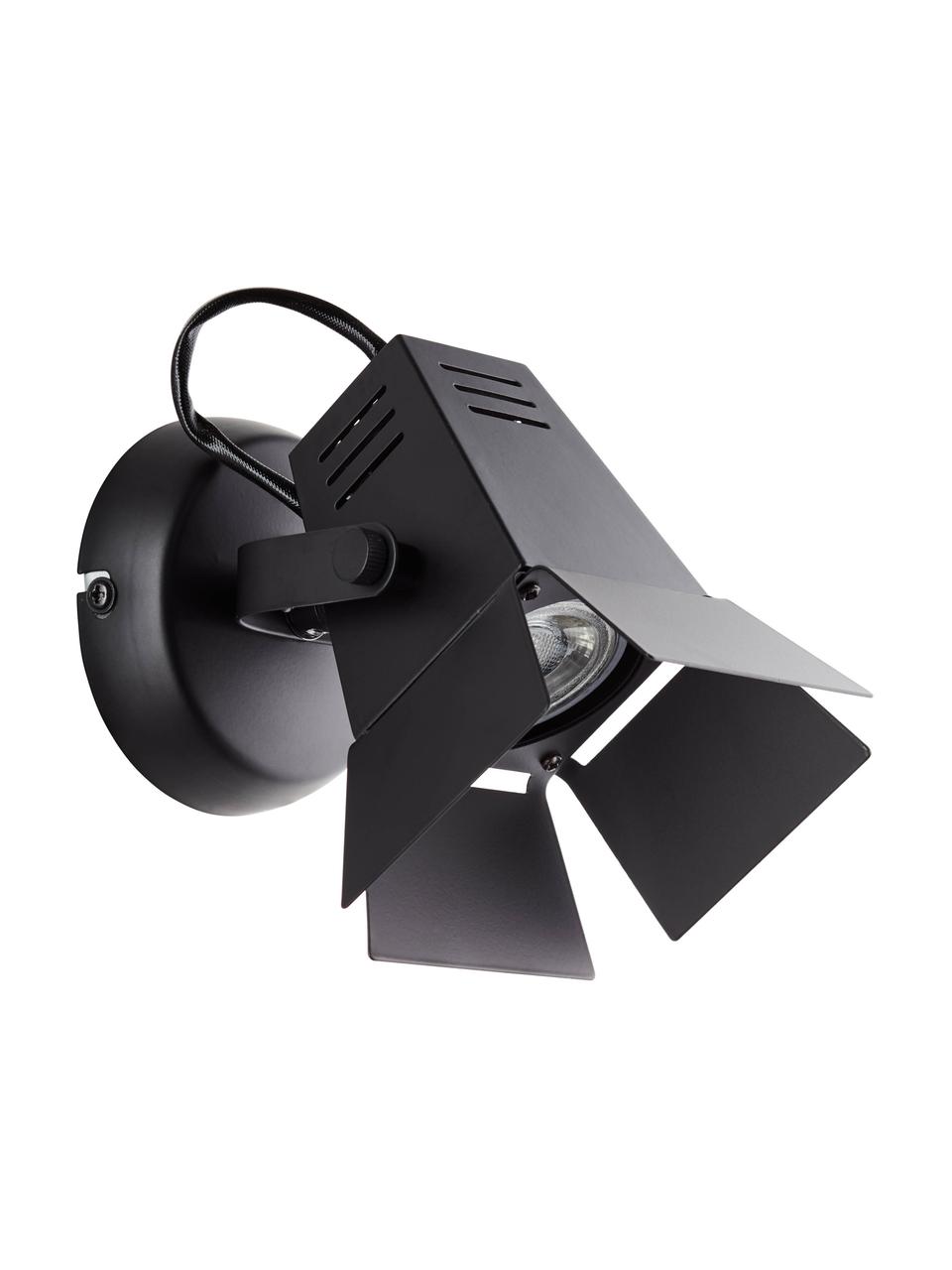 LED wandlamp Movie, Lampenkap: metaal, Baldakijn: metaal, Frame: zwart. Zitvlak: rotan, Ø 14 x H 15 cm