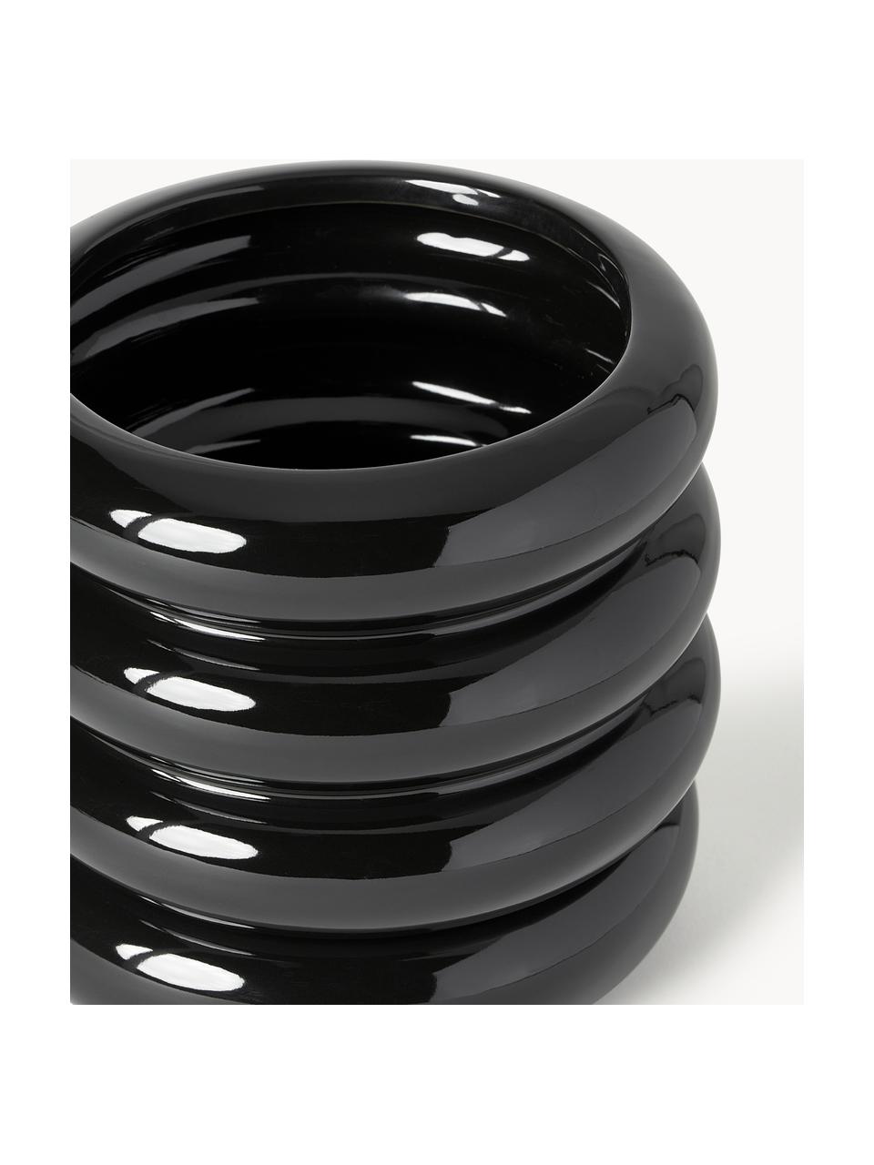 Cache-pot en grès Rudi, Grès cérame, Noir, haute brillance, Ø 19 x haut. 16 cm