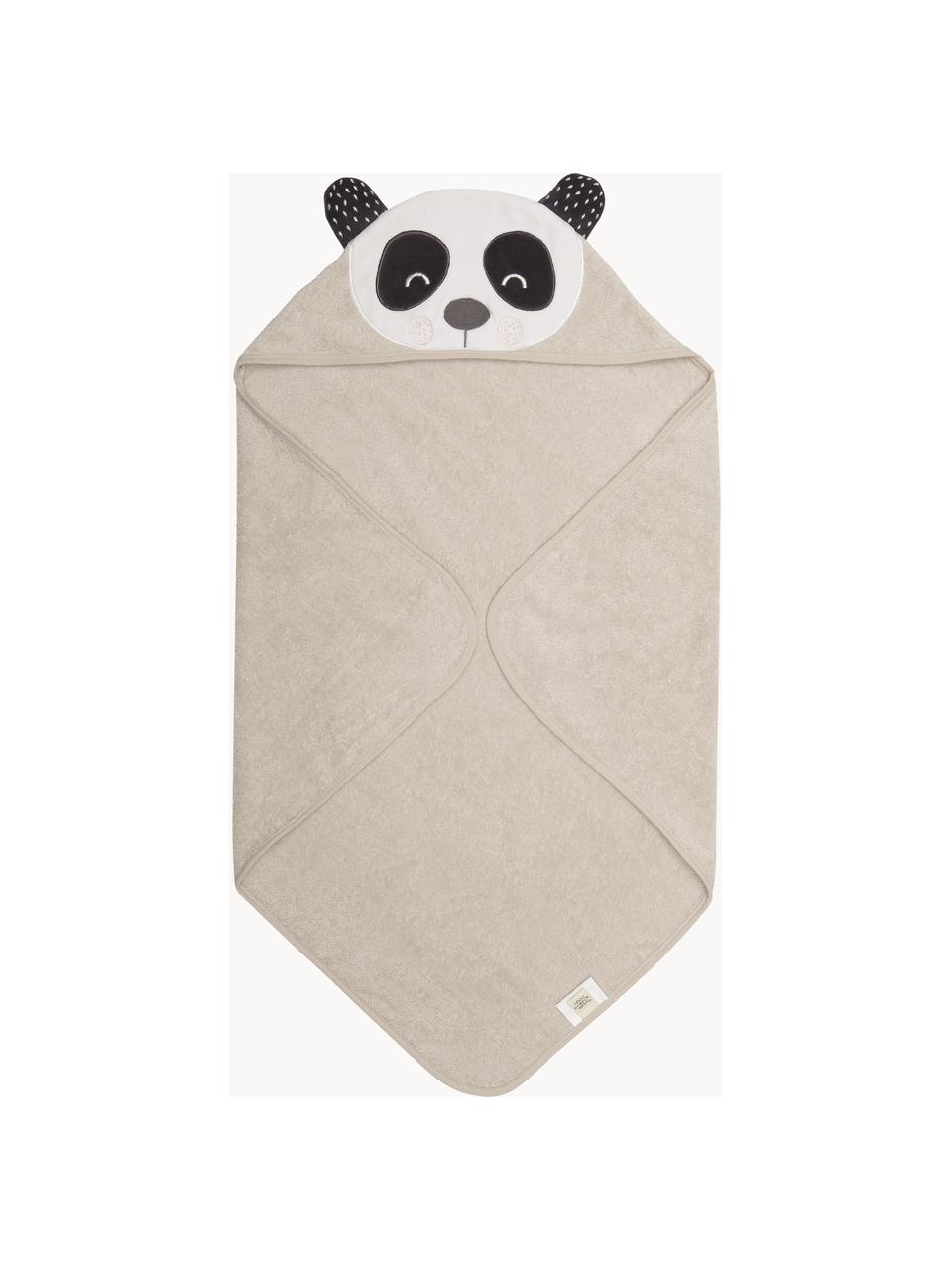 Asciugamano per neonati in cotone organico Panda Penny, 100% cotone organico, Beige chiaro, bianco, antracite, Larg. 80 x Lung. 80 cm