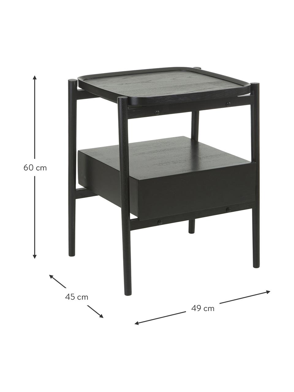 Nachttisch Libby mit Schublade aus Eichenholz, schwarz, Ablagefläche: Mitteldichte Holzfaserpla, Schwarz, B 49 x H 60 cm