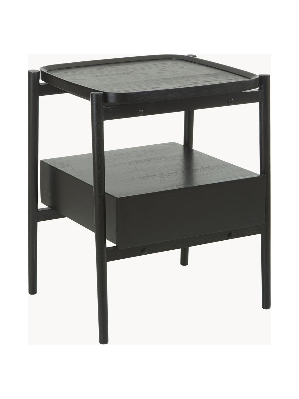 Table de chevet bois de chêne noir avec tiroir Tony, Noir, larg. 49 x haut. 60 cm