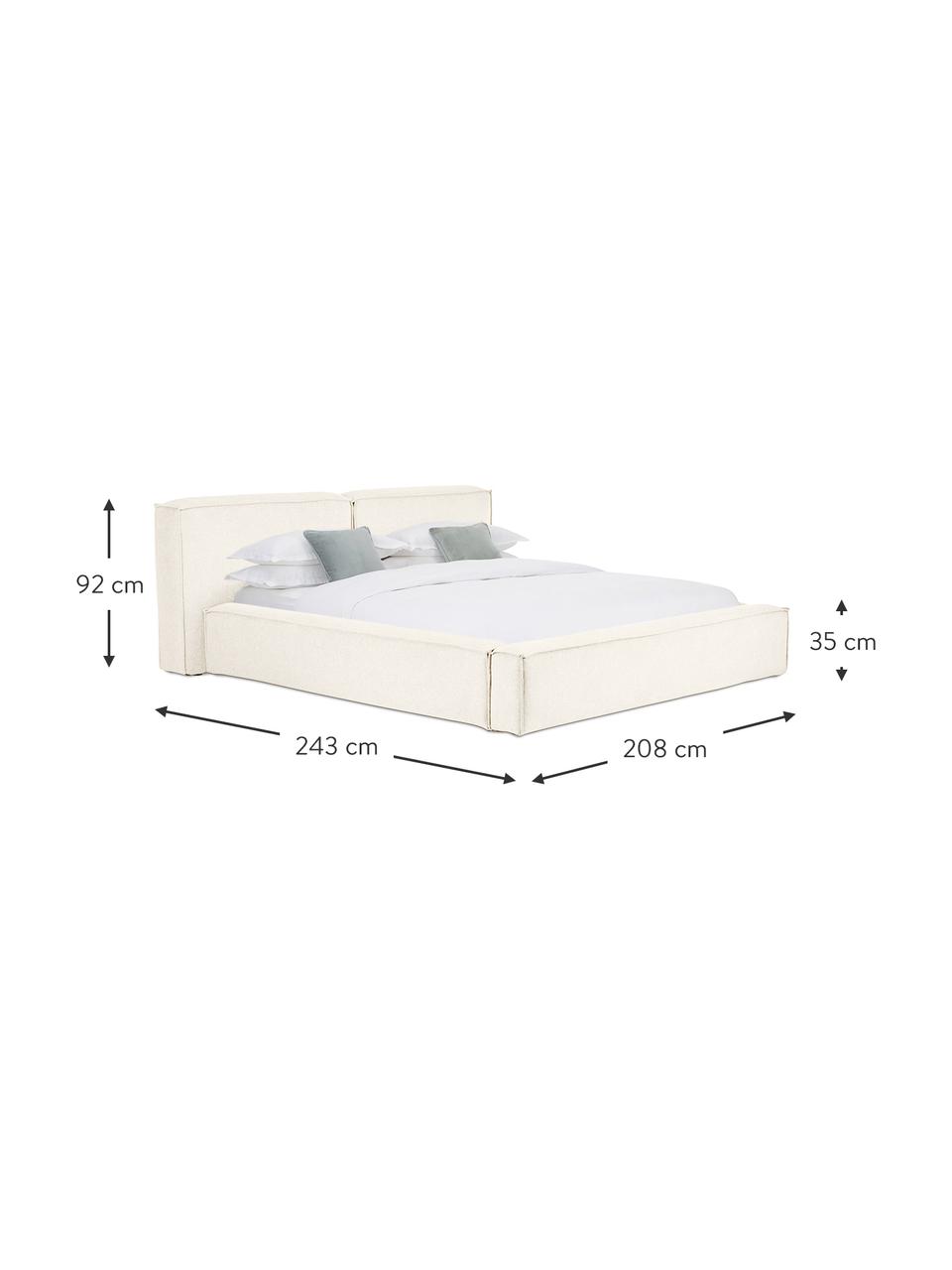 Letto imbottito con contenitore Lennon, Rivestimento: 100% poliestere Il rivest, Struttura: legno di pino massiccio c, Piedini: legno certificato FSC, pl, Tessuto beige, Larg. 140 x Lung. 200 cm