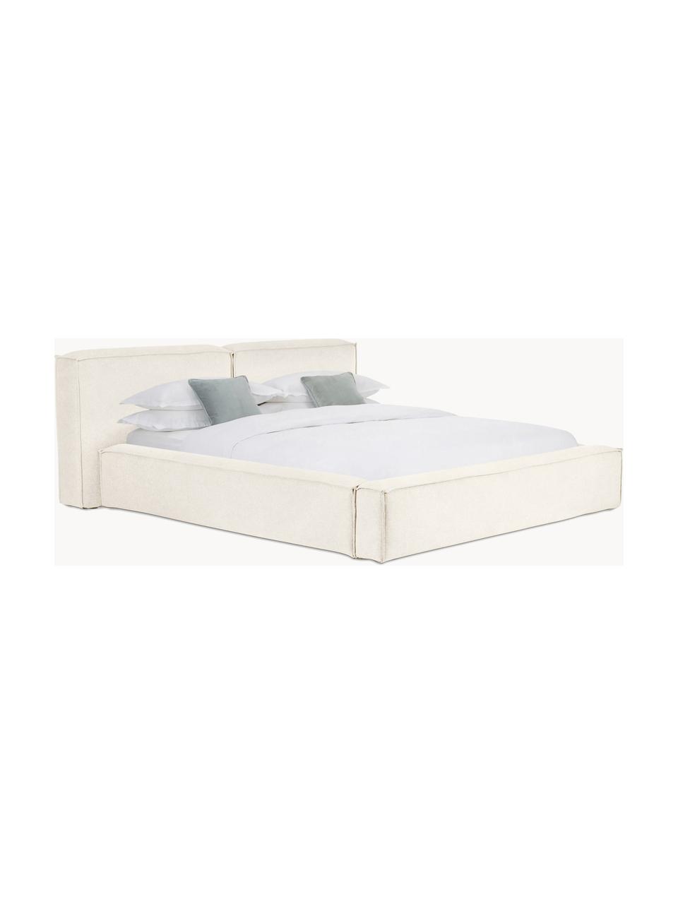 Cama tapizada Lennon, con espacio de almacenamiento, Tapizado: 100% poliéster Alta resis, Estructura: madera de pino maciza con, Patas: madera con certificado FS, Tejido Off White, An 140 x L 200 cm