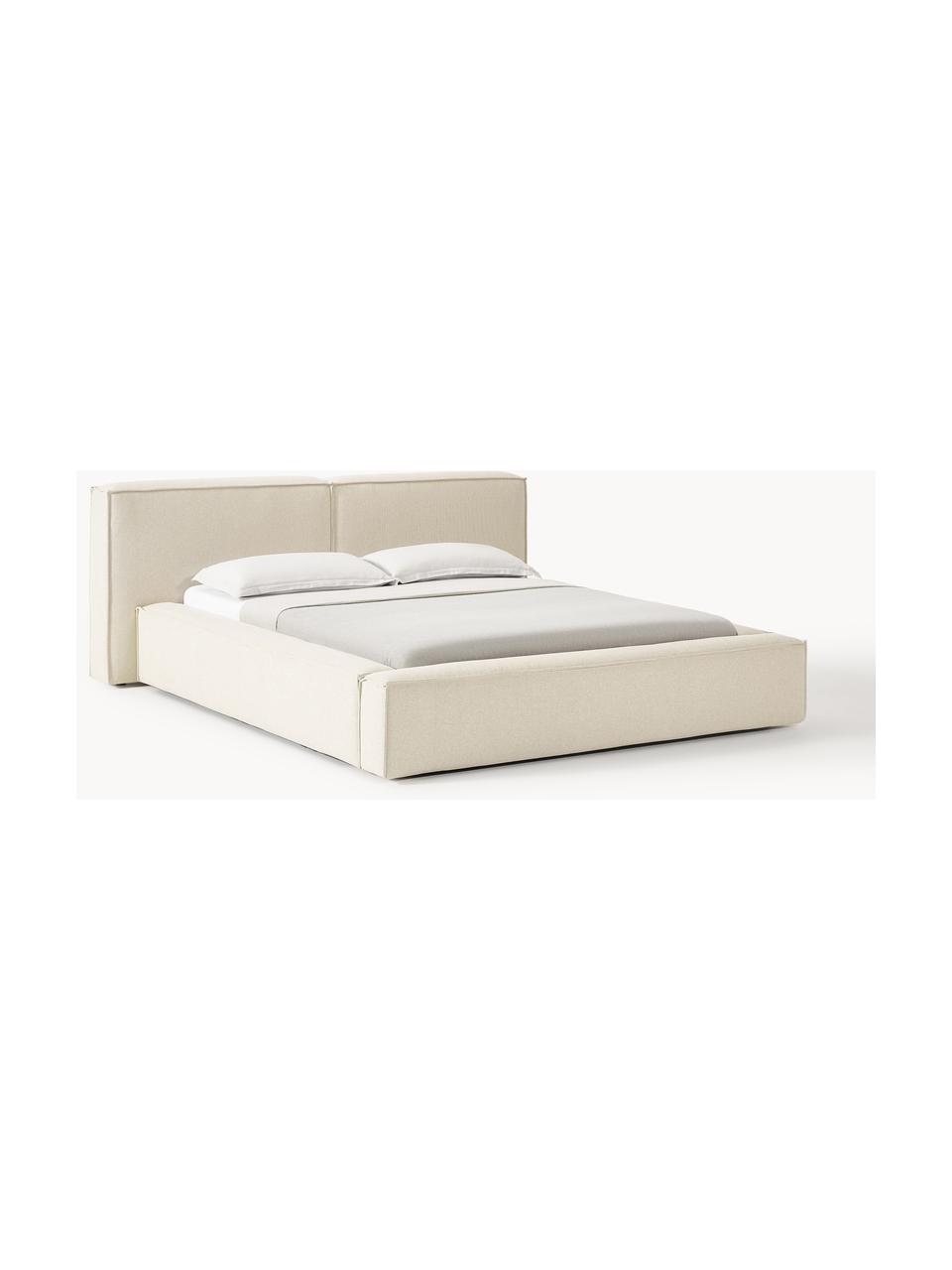 Letto imbottito con contenitore Lennon, Rivestimento: 100% poliestere Il rivest, Struttura: legno di pino massiccio, , Piedini: legno, plastica Questo pr, Tessuto bianco latte, Larg. 208 x Lung. 243 cm (superfice 140 x 200 cm)