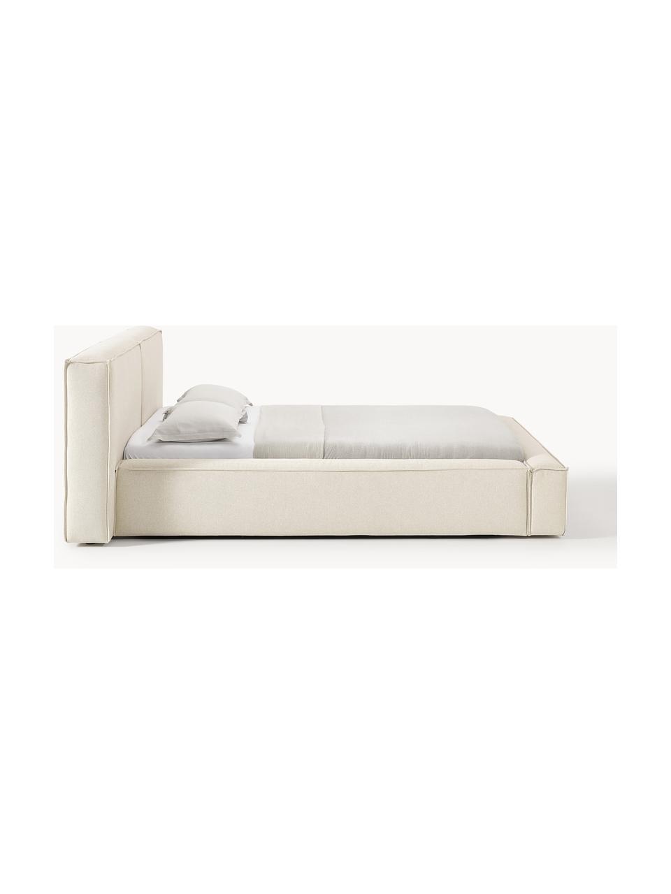 Cama tapizada Lennon, con espacio de almacenamiento, Tapizado: 100% poliéster Alta resis, Estructura: madera de pino maciza, ma, Patas: madera, plástico Este pro, Tejido Off White, An 208 x L 243 cm (colchón 140 x 200 cm)