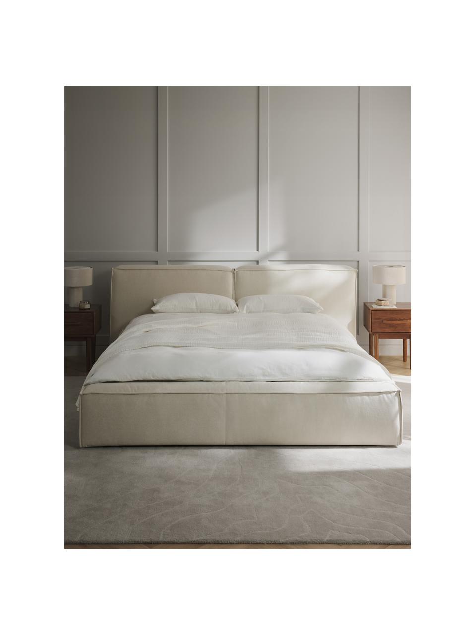 Cama tapizada Lennon, con espacio de almacenamiento, Tapizado: 100% poliéster Alta resis, Estructura: madera de pino maciza, ma, Patas: madera, plástico Este pro, Tejido blanco Off White, An 208 x L 243 cm (colchón 140 x 200 cm)