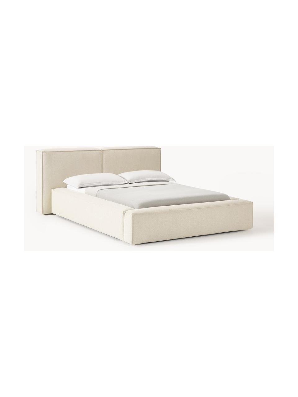 Cama tapizada Lennon, con espacio de almacenamiento, Tapizado: 100% poliéster Alta resis, Estructura: madera de pino maciza, ma, Patas: madera, plástico Este pro, Tejido blanco Off White, An 208 x L 243 cm (colchón 140 x 200 cm)