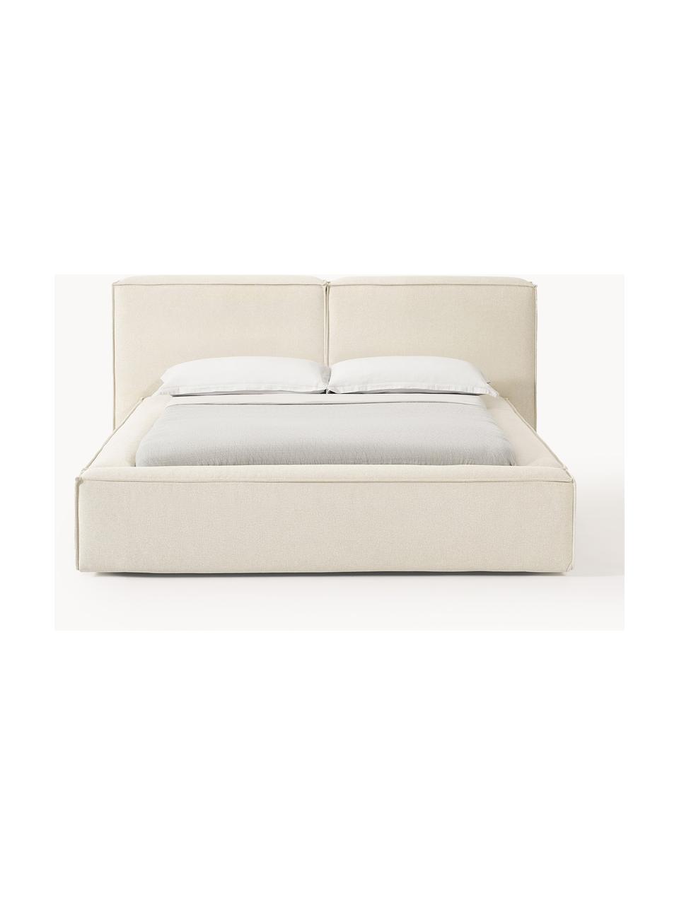 Cama tapizada Lennon, con espacio de almacenamiento, Tapizado: 100% poliéster Alta resis, Estructura: madera de pino maciza, ma, Patas: madera, plástico Este pro, Tejido blanco Off White, An 208 x L 243 cm (colchón 140 x 200 cm)