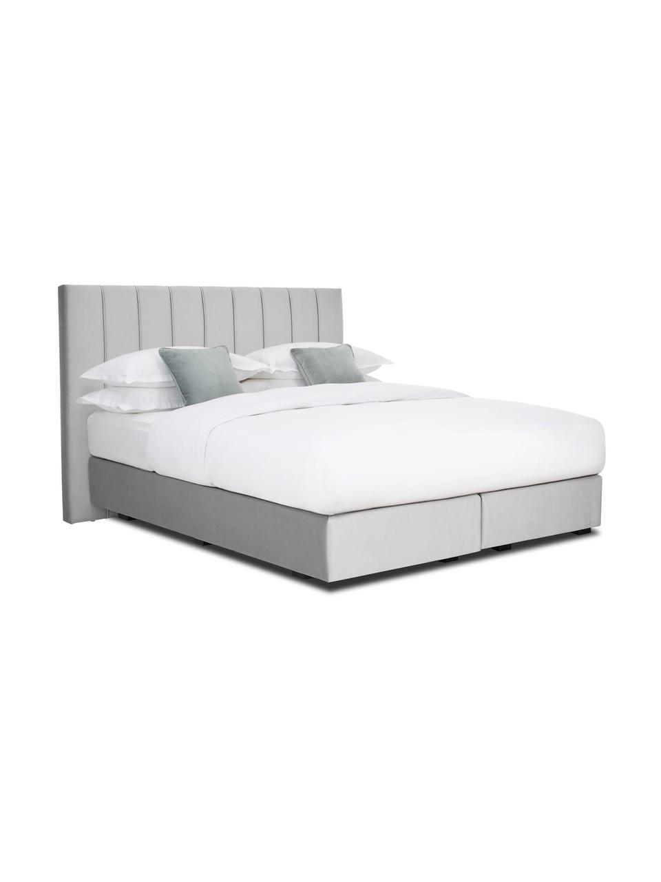 Premium fluwelen boxspringbed Lacey in lichtgrijs, Matras: 7-zones-pocketverenkern m, Poten: massief gelakt beukenhout, Fluweel lichtgrijs, 160 x 200 cm