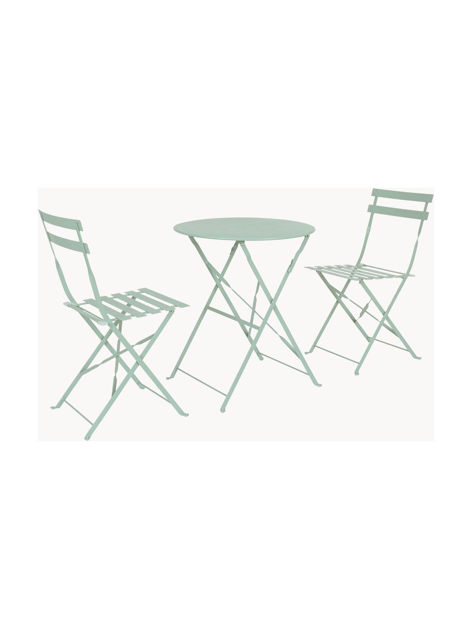 Klappbare Garten-Sitzgruppe Wissant, 3er-Set, Stahl, pulverbeschichtet, Salbeigrün, Set mit verschiedenen Größen