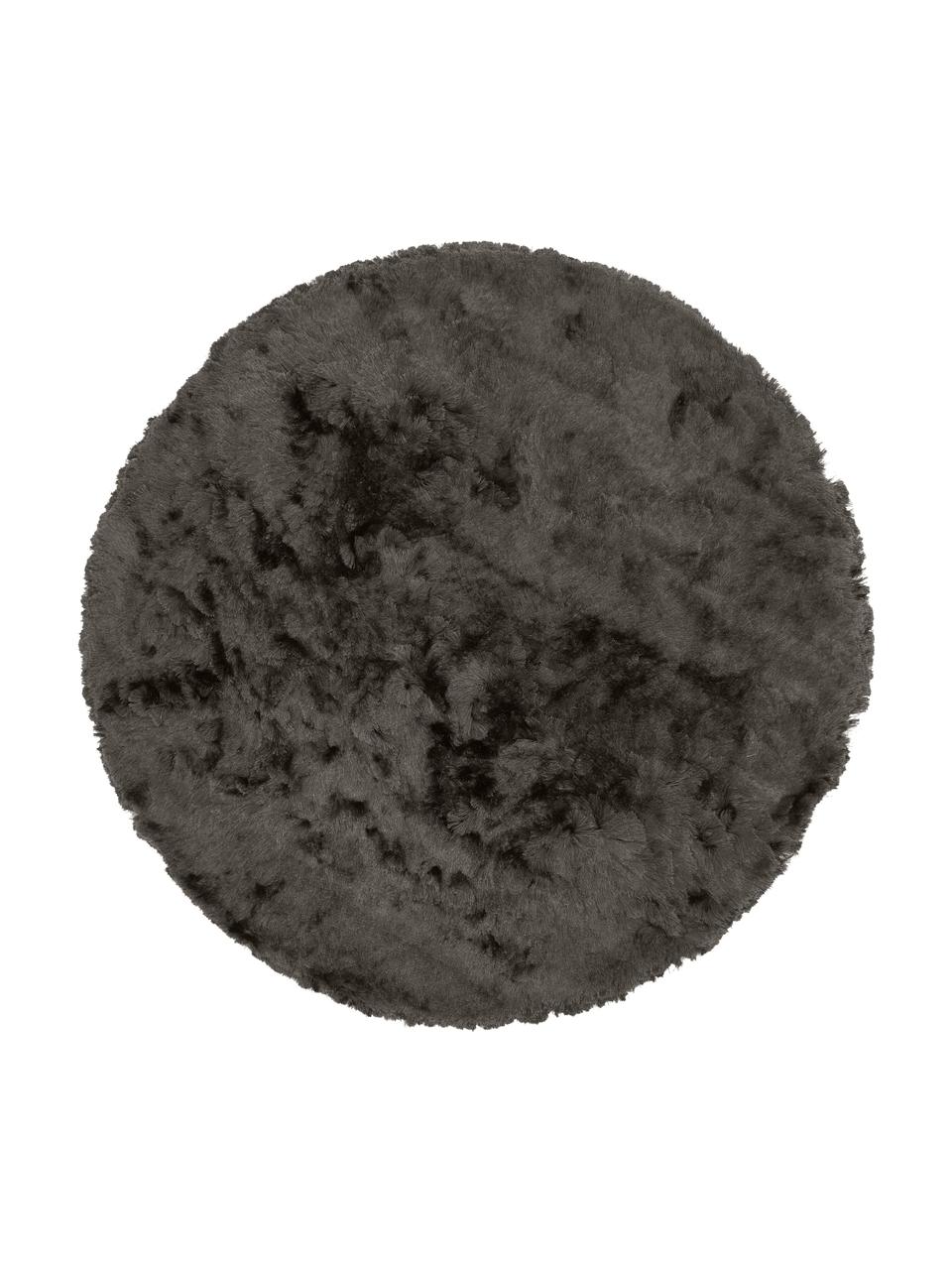 Glanzend hoogpolig vloerkleed Jimmy in donkergrijs, rond, Bovenzijde: 100% polyester, Onderzijde: 100% katoen, Donkergrijs, Ø 120 cm (maat S)