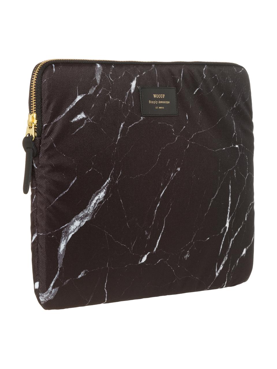 Custodia per MacBook Pro 13 pollici Black Marble, Laptop case: nero, marmo Sovrastampa: nero con carattere dorato, Larg. 34 x Alt. 25 cm