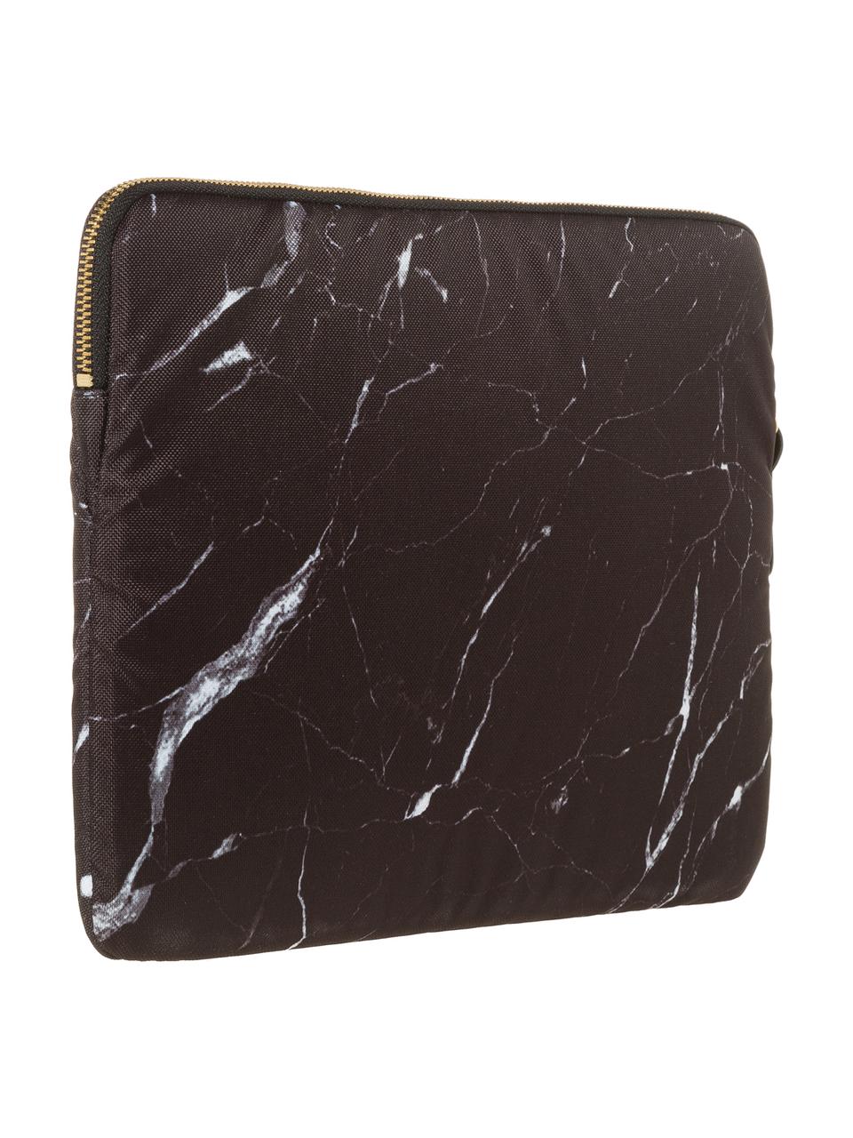 Custodia per MacBook Pro 13 pollici Black Marble, Laptop case: nero, marmo Sovrastampa: nero con carattere dorato, Larg. 34 x Alt. 25 cm