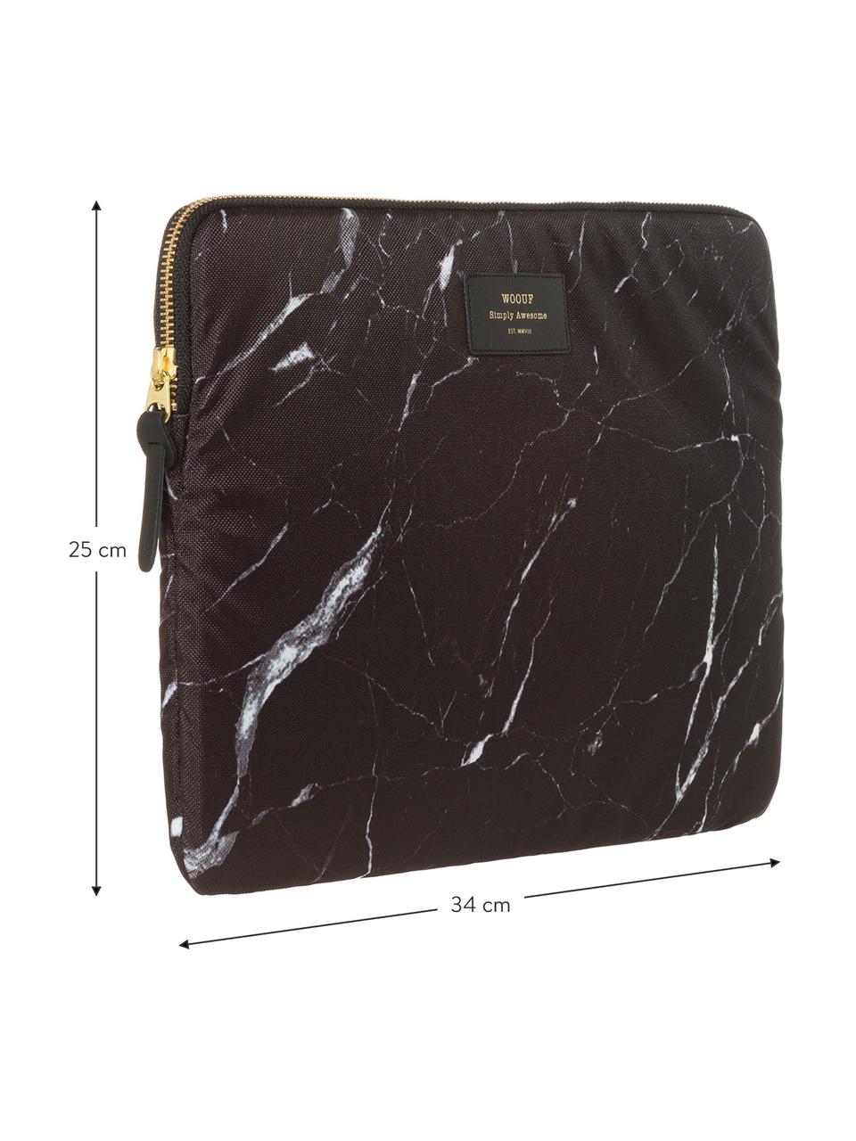 Laptophoes Marble voor MacBook Pro 13 Inch, Laptophoes: zwart, gemarmerd. Opdruk: zwart met goudkleurig schrift, 34 x 25 cm