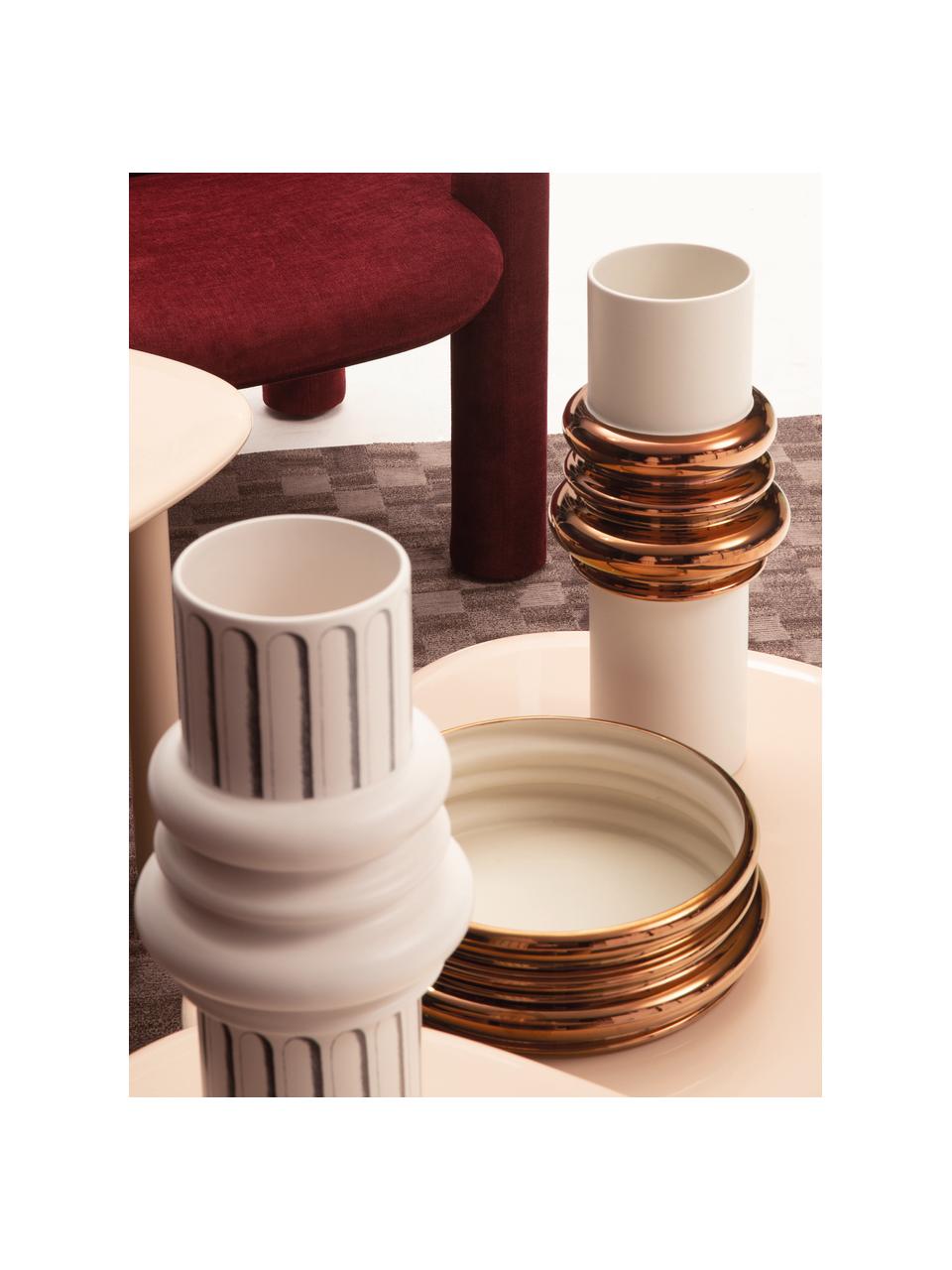 Ciotola decorativa in ceramica Ordini, Ceramica, Bianco latte, dorato, lucido, Ø 34 x Alt. 11 cm