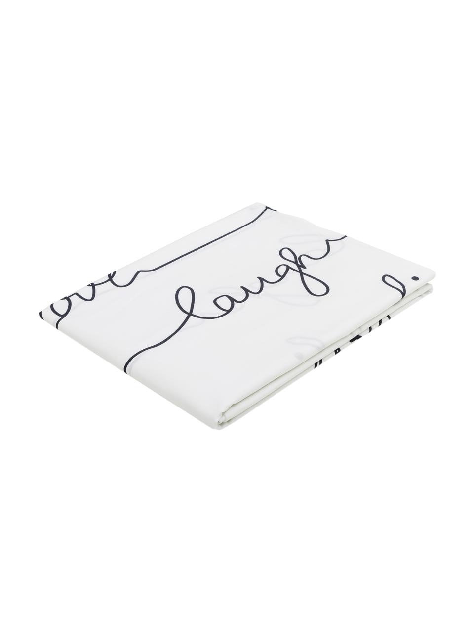 Drap plat en coton Live, Blanc, noir, 240 x 270 cm