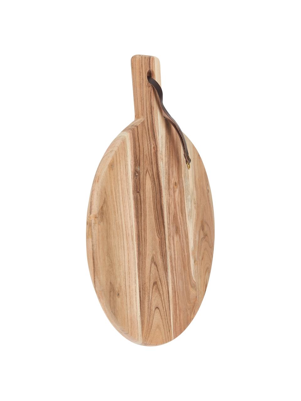 Tabla de cortar de madera Acacia, diferentes tamaños, Correa: cuero, Madera clara, Ø 33 cm