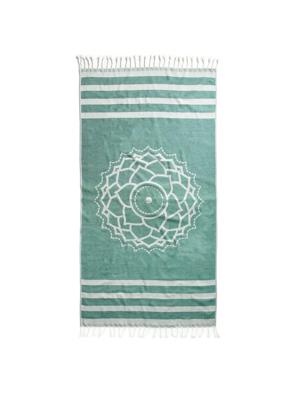 Telo fouta in cotone Crown, Cotone
Qualità del tessuto leggero, 210 g/m², Verde, bianco, Larg. 90 x Lung. 180 cm