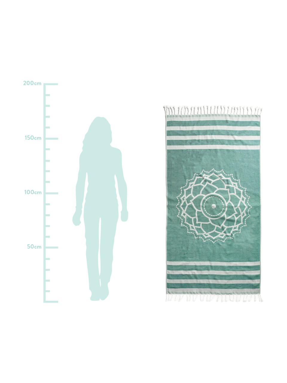 Fouta imprimé ethno Crown, Vert, blanc