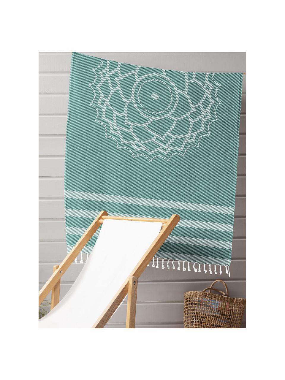 Telo fouta in cotone Crown, Cotone
Qualità del tessuto leggero, 210 g/m², Verde, bianco, Larg. 90 x Lung. 180 cm