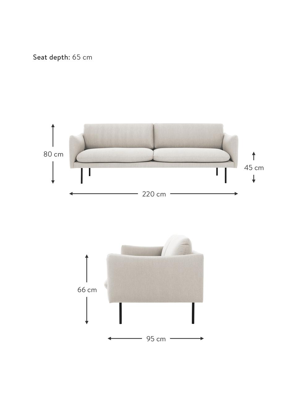 Sofa z metalowymi nogami Moby (3-osobowa), Tapicerka: poliester Dzięki tkaninie, Tapicerka: pianka na zawieszeniu spr, Stelaż: lite drewno sosnowe z cer, Nogi: metal malowany proszkowo, Beżowa tkanina, S 220 x G 95 cm