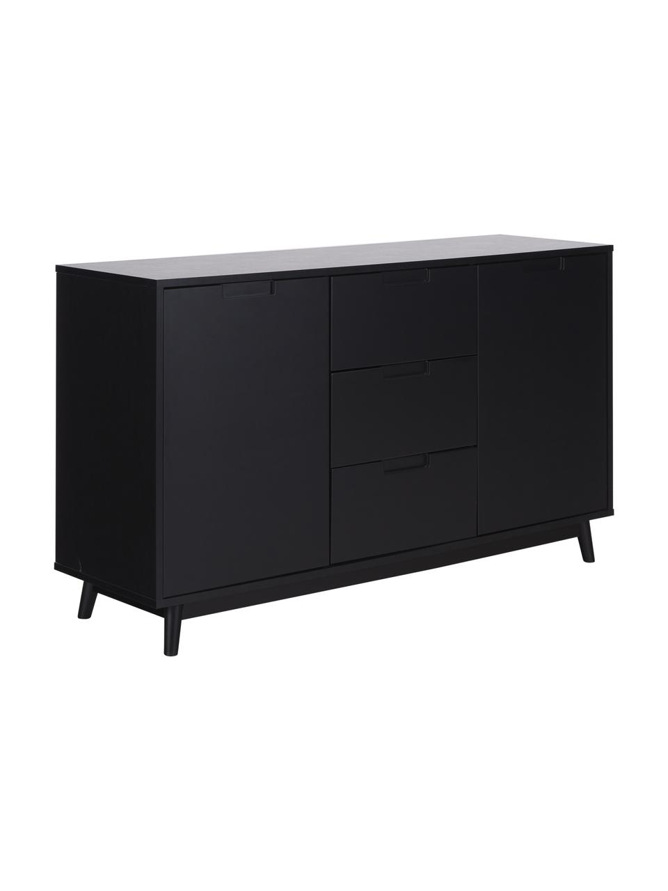 Dressoir Copenhagen, Frame: MDF, melamine bekleed, Poten: grenenhout, Zwart, 150 x 86 cm