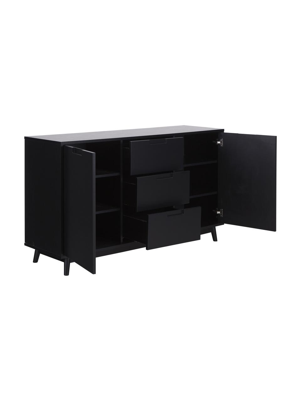 Sideboard Copenhagen mit Schubladen in Schwarz, Korpus: Mitteldichte Holzfaserpla, Schwarz, 150 x 86 cm