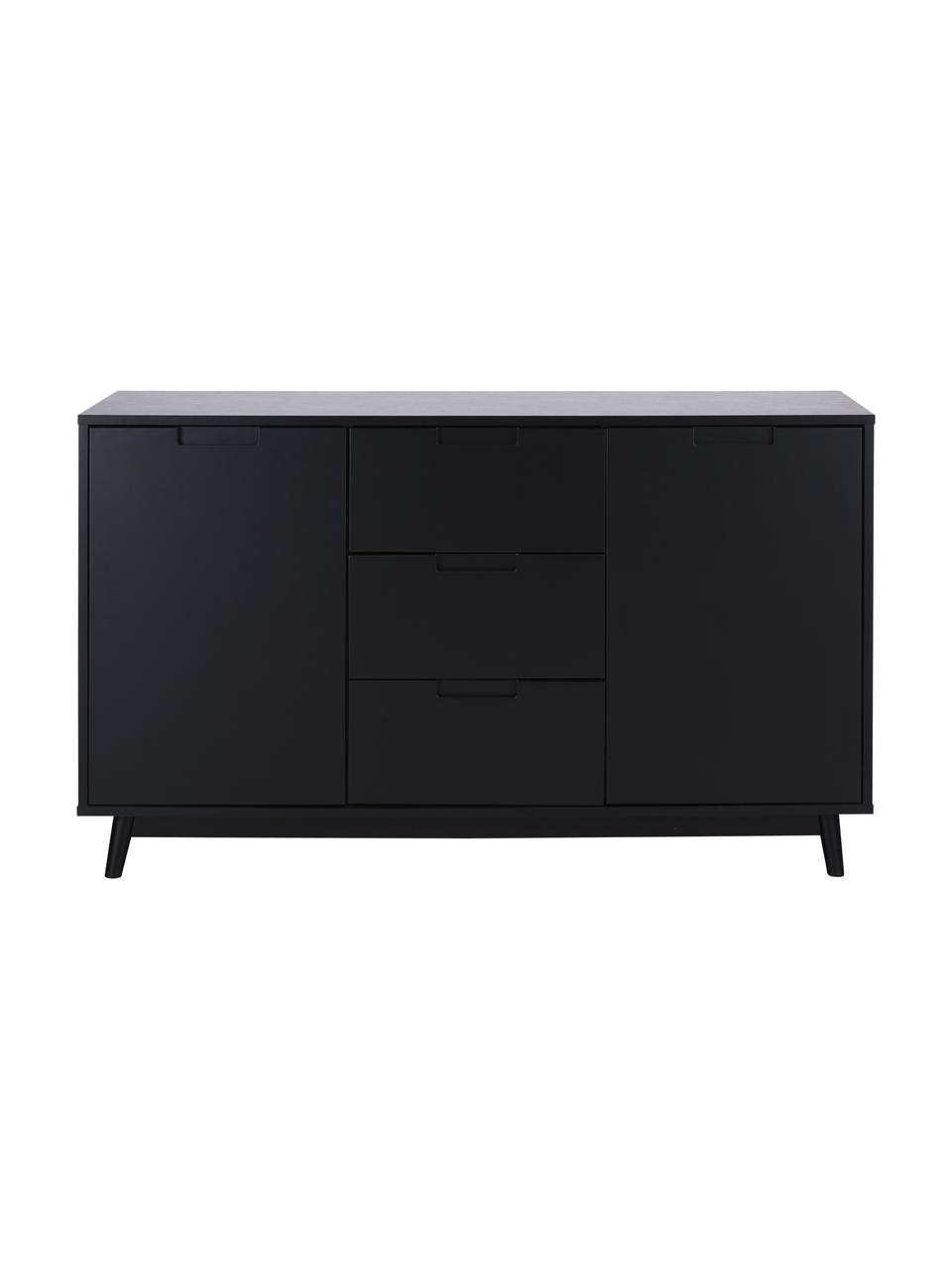 Credenza nera Copenhagen, Piedini: legno di pino, Nero, Larg. 150 x Alt. 86 cm