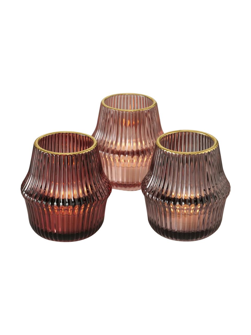 Komplet świeczników na tealighty Maggie, 3 elem., Szkło, Odcienie różowego, odcienie złotego, Ø 8 x W 8 cm