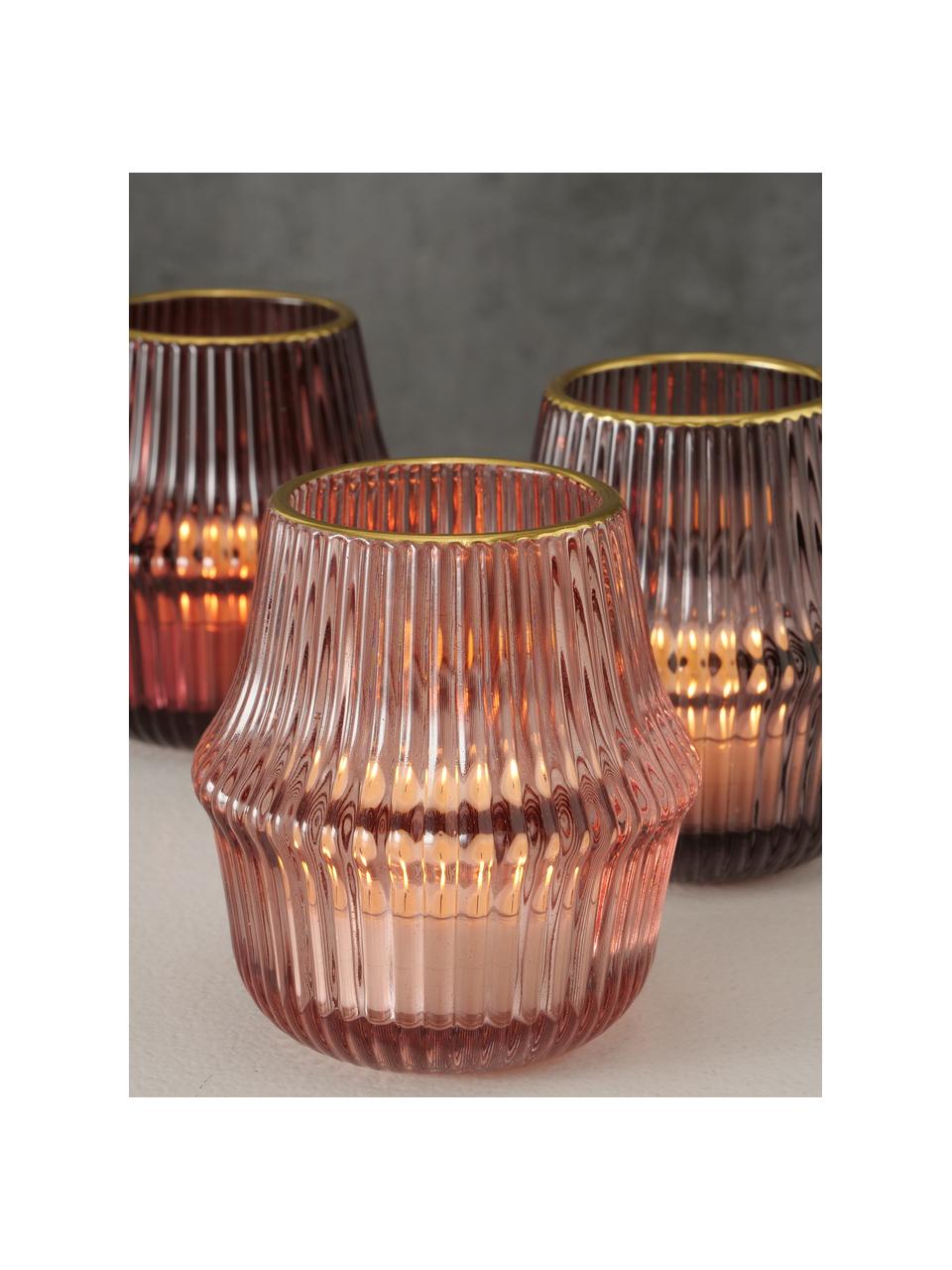 Sada svícnů na čajové svíčky Maggie, 3 díly, Sklo, Odstíny růžové, zlatá, Ø 8 cm