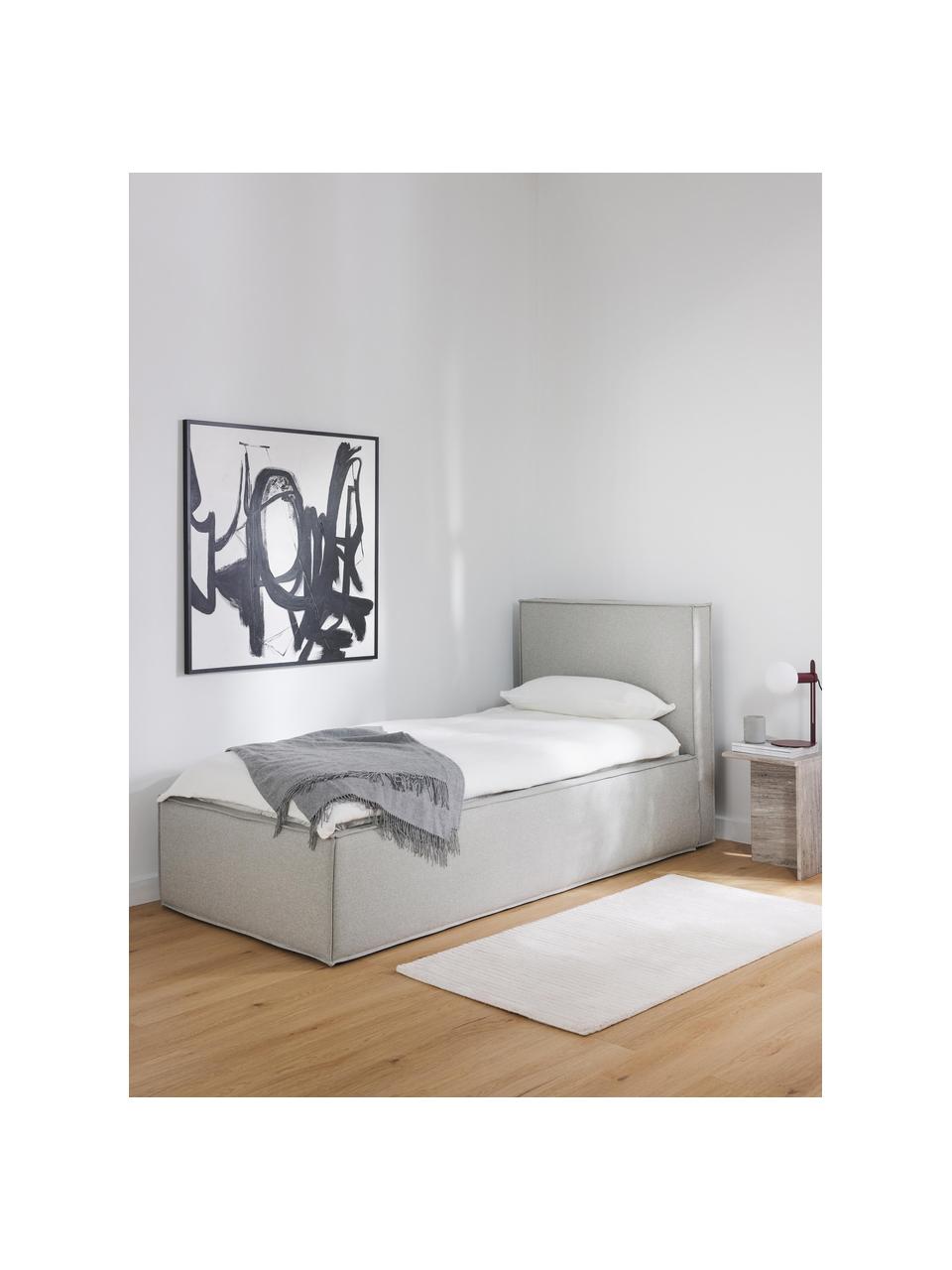 Cama individual Dream, con espacio de almacenamiento, Tapizado: poliéster (borreguillo) A, Estructura: madera de pino maciza y m, Tejido gris claro, An 90 x L 200 cm