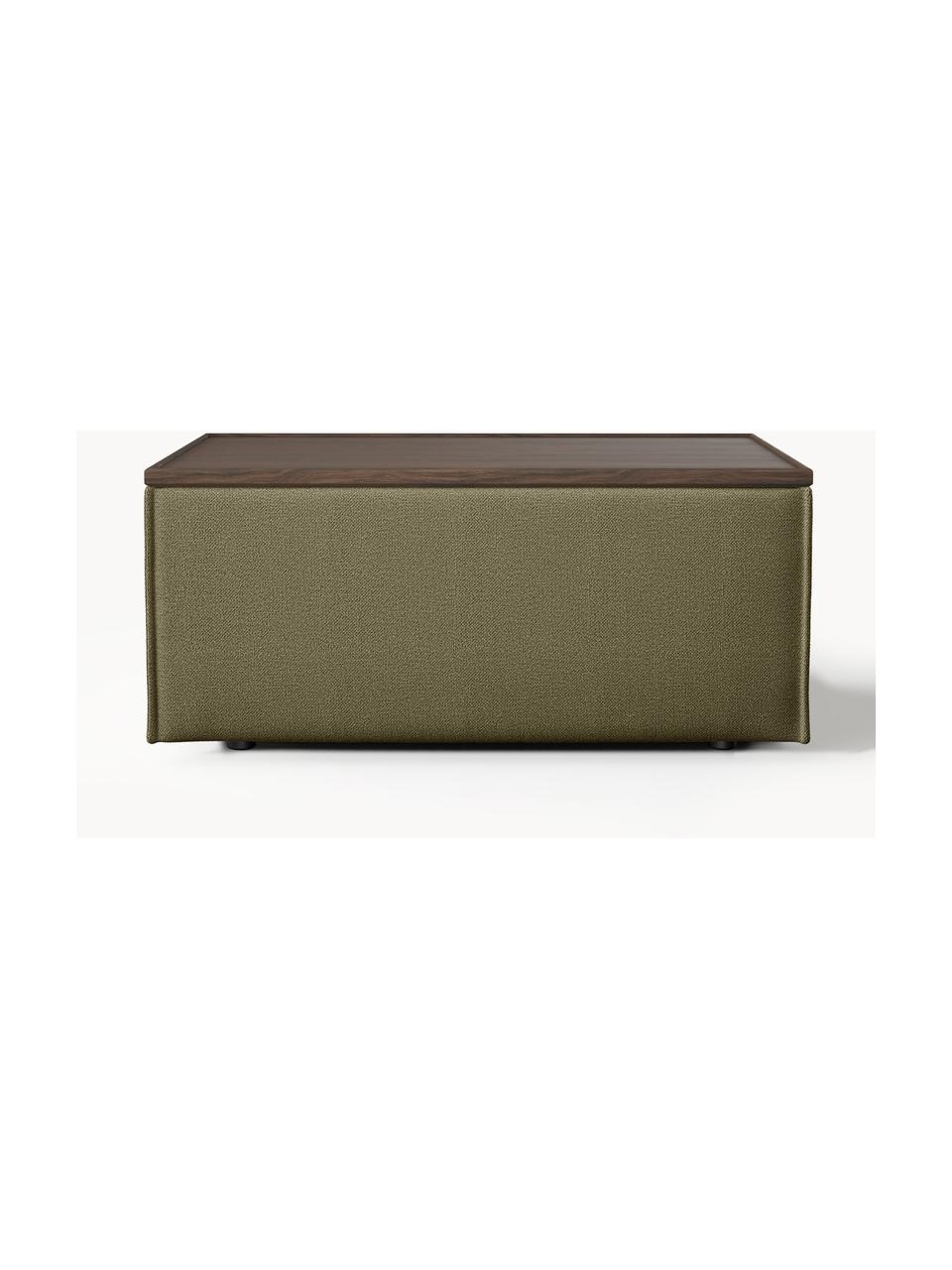 Sofa-Hocker Lennon mit Stauraum, Bezug: 100 % Polyester Der strap, Tablett: Eichenholz, Spannplatte m, Gestell: Spanplatte, mitteldichte , Webstoff Olivgrün, dunkles Eichenholz, B 88 x T 50 cm