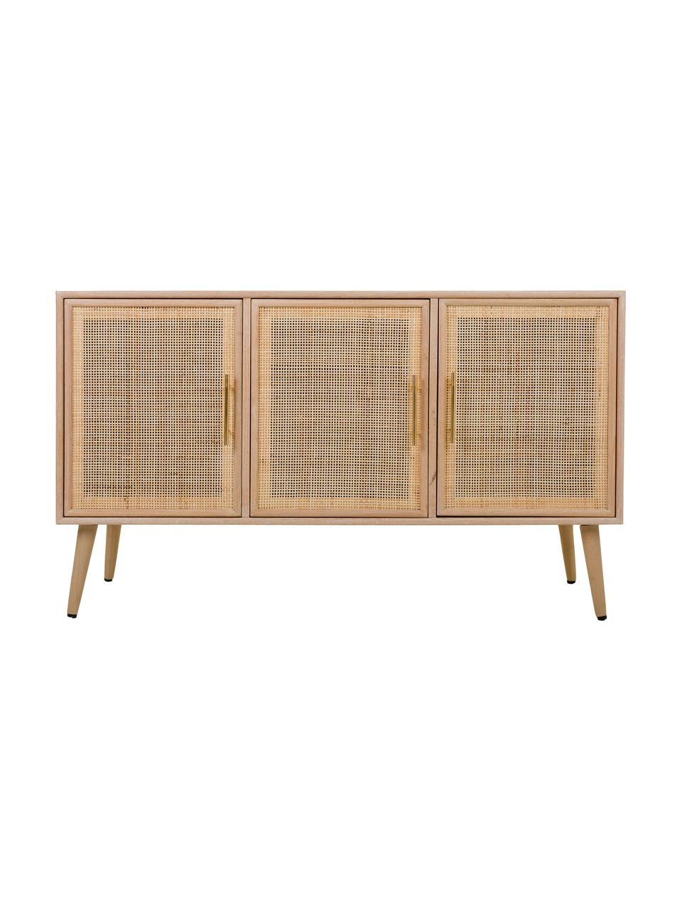 Dressoir Cayetana met deuren, Frame: gefineerd MDF, Handvatten: metaal, Poten: gelakt bamboehout, Bruin, hout, B 120 cm x H 71 cm