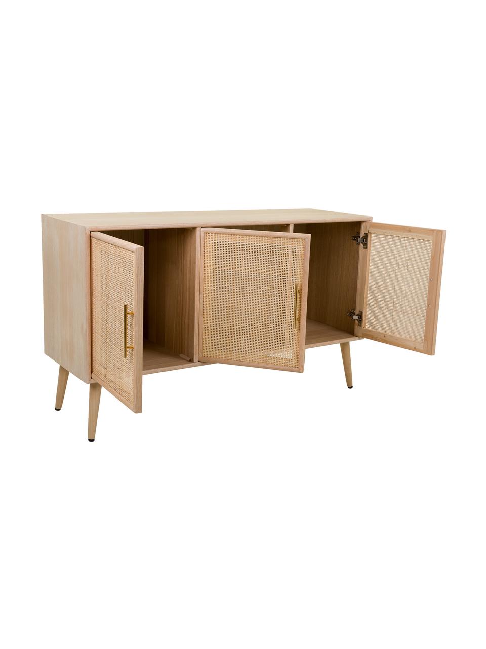 Dressoir Cayetana met deuren, Frame: gefineerd MDF, Handvatten: metaal, Poten: gelakt bamboehout, Bruin, hout, B 120 cm x H 71 cm