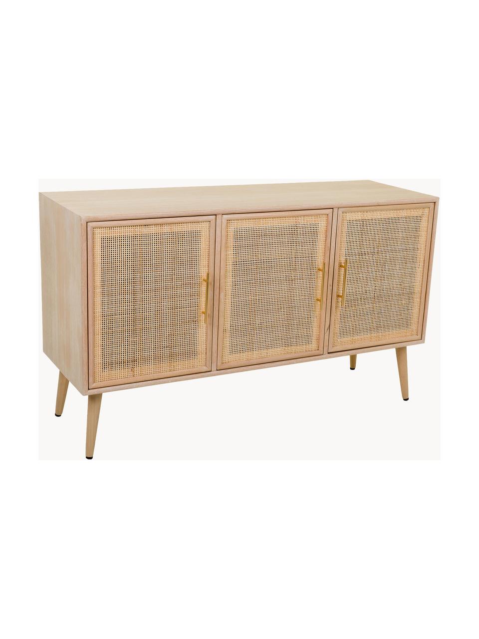 Credenza con ante Cayetana, Maniglie: metallo, Piedini: legno di bambù verniciato, Legno di bambù, dorato, marrone chiaro, beige, Larg. 120 x Alt. 71 cm