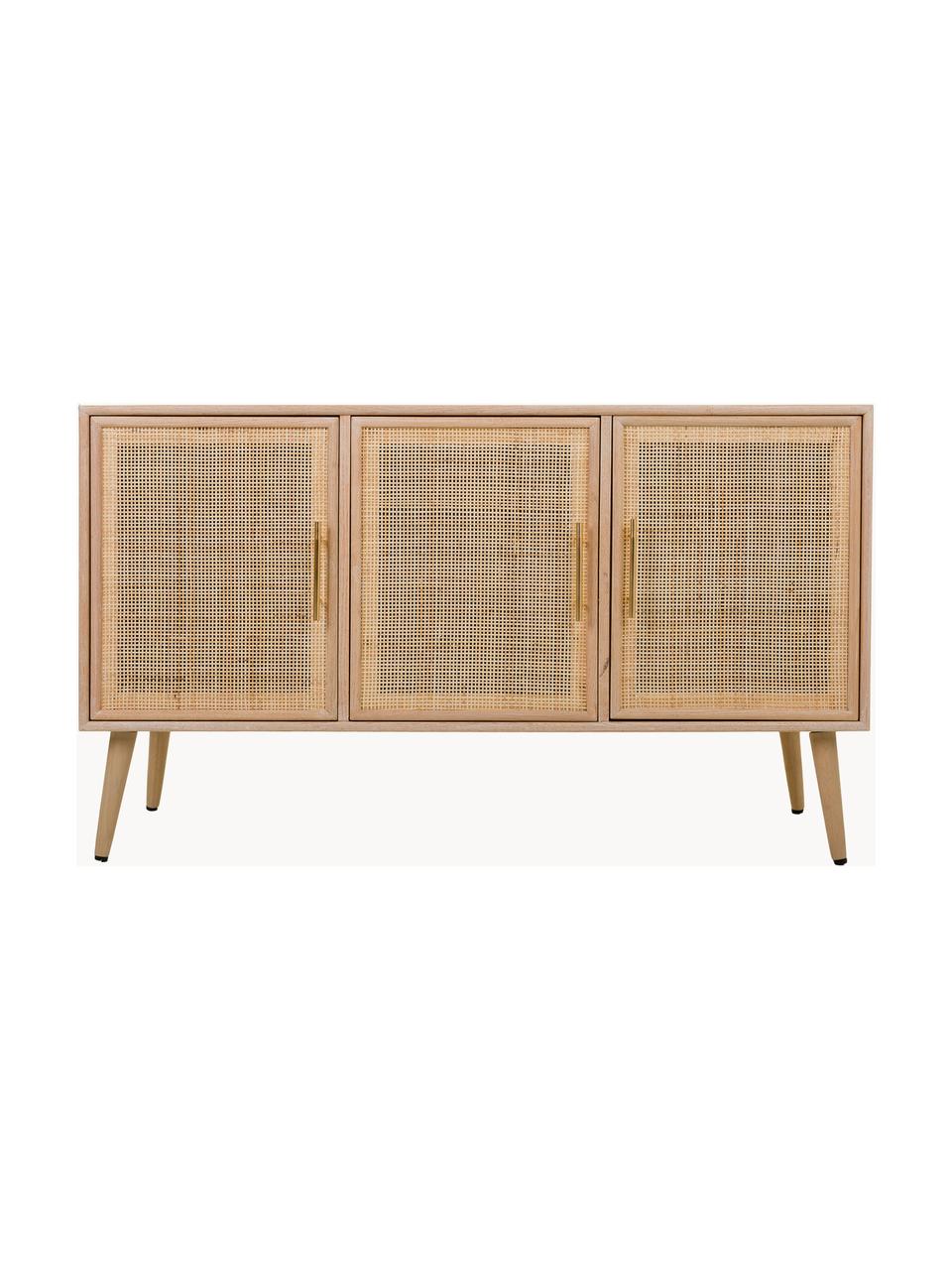 Credenza con ante Cayetana, Maniglie: metallo, Piedini: legno di bambù verniciato, Legno di bambù, dorato, marrone chiaro, beige, Larg. 120 x Alt. 71 cm