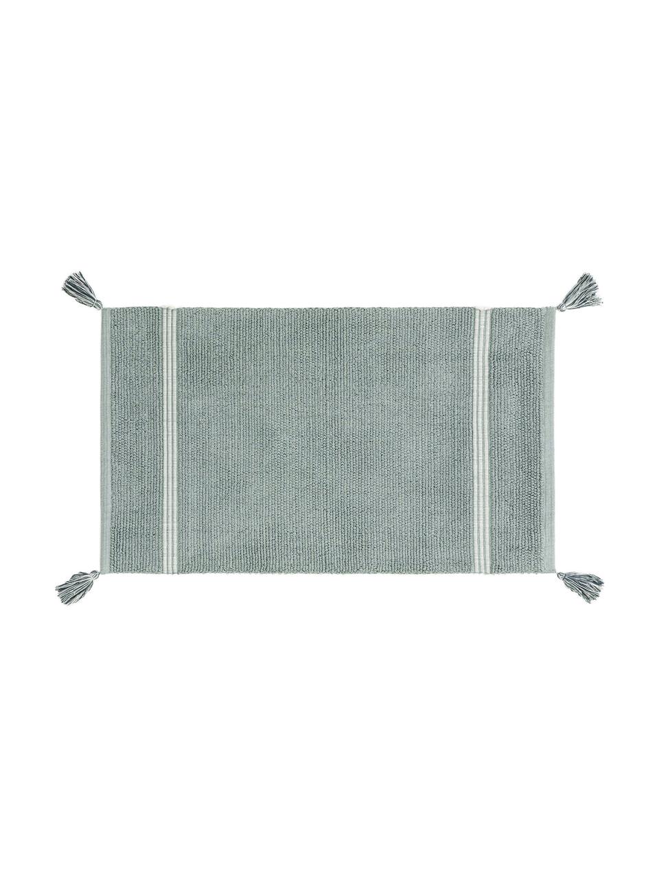 Tappeto bagno con nappe Dust, 100% cotone, Menta, Larg. 50 x Lung. 85 cm