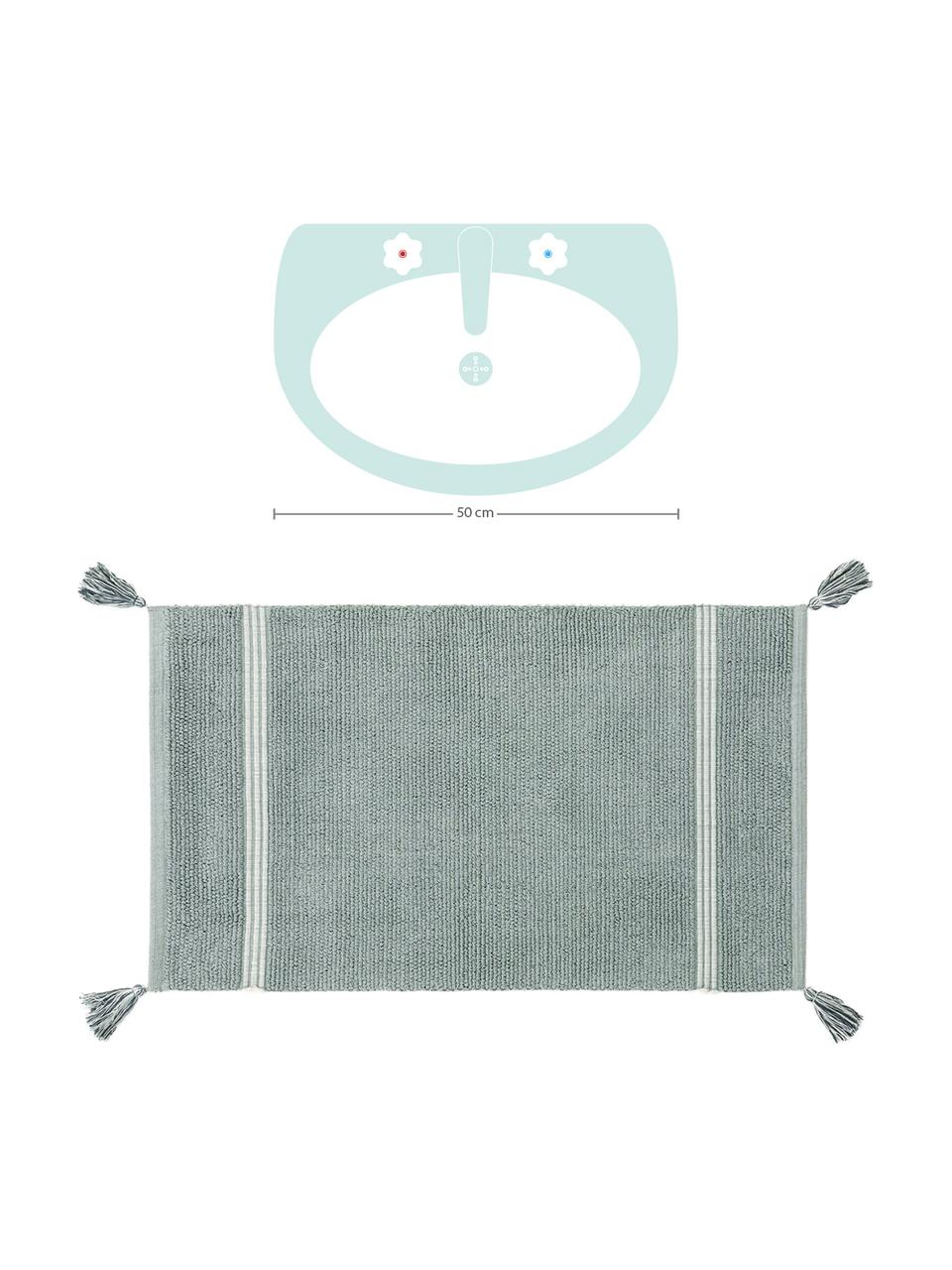 Tappeto bagno con nappe Dust, 100% cotone, Menta, Larg. 50 x Lung. 85 cm