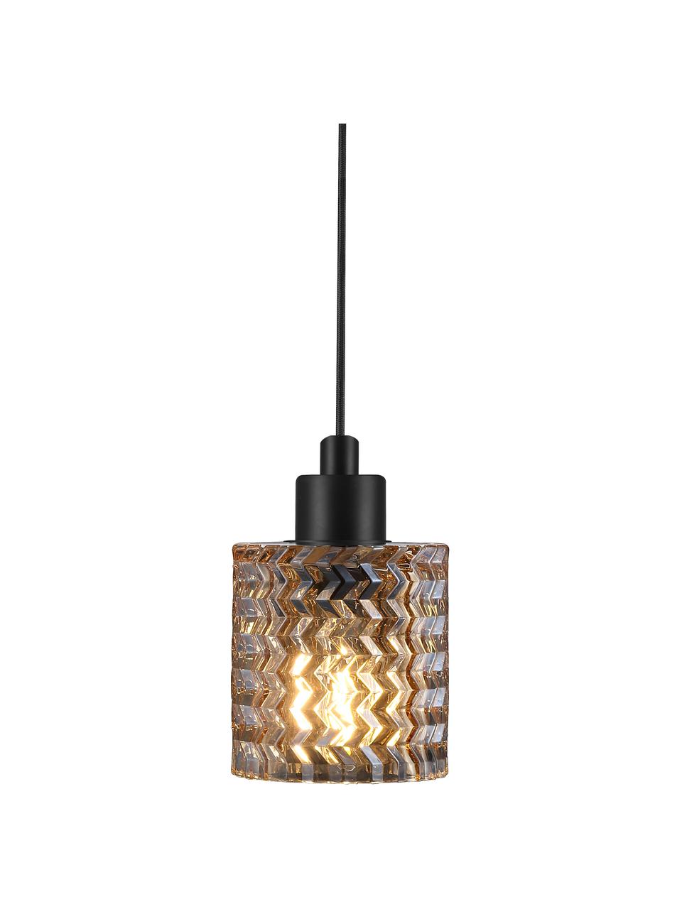 Lámpara de techo pequeña de vidrio Hollywood, Pantalla: vidrio, Anclaje: metal recubierto, Cable: cubierto en tela, Ámbar, Ø 11 x Al 18 cm