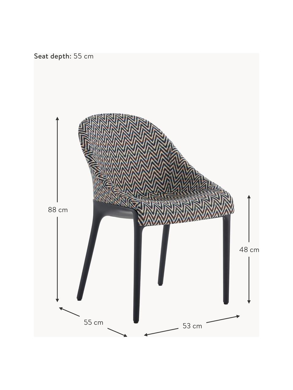 Krzesło z tworzywa sztucznego Eleganza Missoni, Tapicerka: tkanina Missoni, Stelaż: tworzywo sztuczne (100% z, Wielobarwna tkanina, czarny, S 53 x G 55 cm